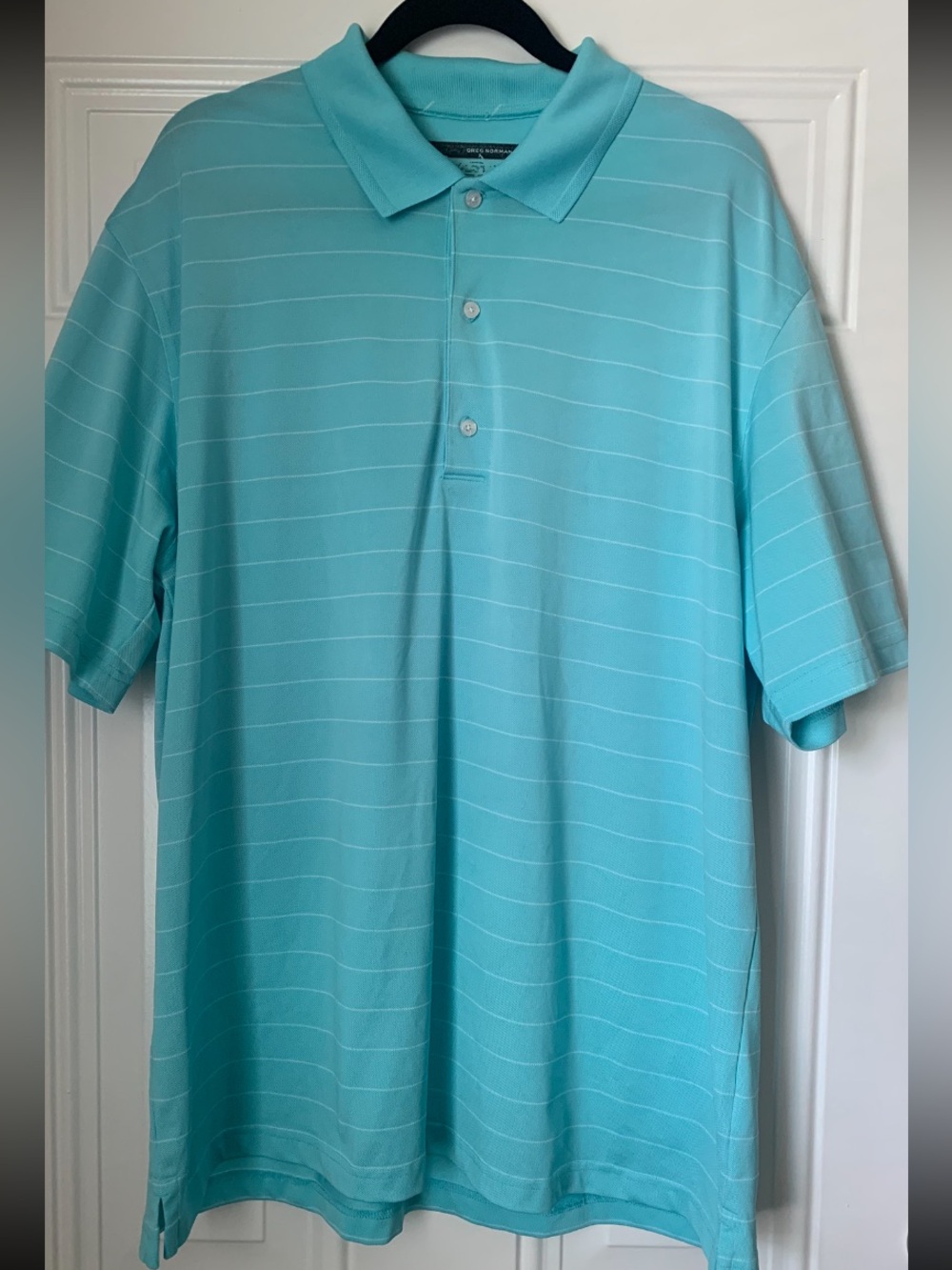 Greg Norman Collection Men’s Aqua Striped Golf Polo Size XL